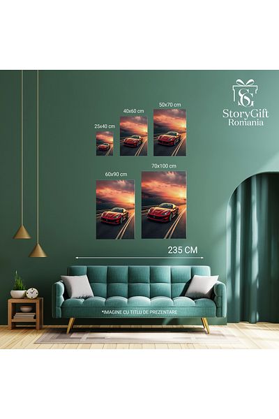 StoryGift Romania Tablou Canvas: Masina De Lux Ferrari - Apa Sosea Viteza Scumpa Pictura Digitala