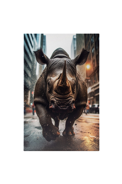 StoryGift Romania Tablou Canvas: Rinocer Scapat Pe Strazile Unui Oras Mare - ...