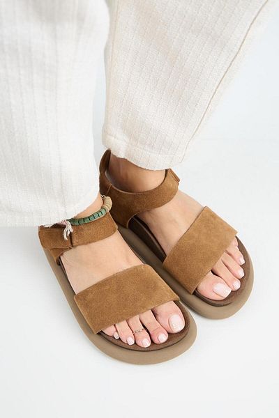 Manijero Bronx Women's Genuine Leather Scarf Velcro Tan Sandals