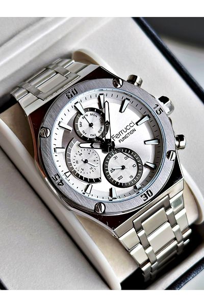 Ferrucci Silver Color Function Steel Cord Men's Wrist Watch + Bracelet
