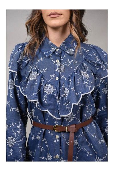FASHIONLAND SHORT DENIM DRESS WITH EMBROIDERY ILBONO XS-S Denim
