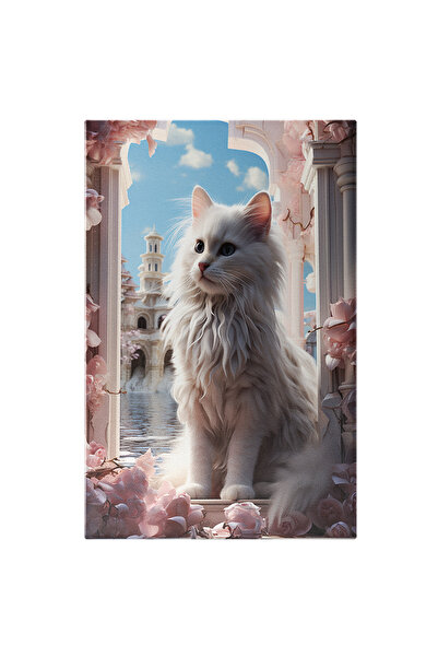 StoryGift Romania Tablou Canvas: Pisica Gala Intr-un Spatiu Roz Nor, Cer, Feastra , Flori,eleganta Maiestoasa Pi