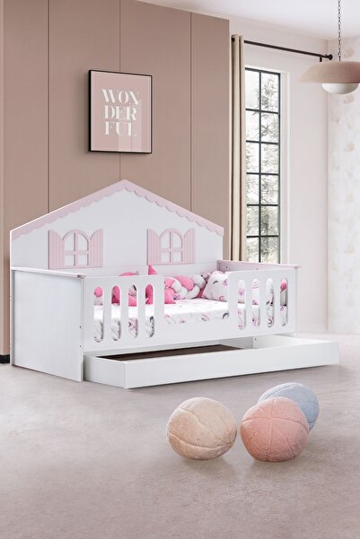 Setay Yavrulu Karyola, Poli Yavrulu Montessori Yatak - Pembe + 1 Adet Comfort Yatak