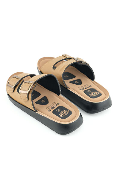 GEZER Дамски летни PU подметки от изкуствена кожа с две катарами, регулируеми стелки, анатомични четириточкови възглавници