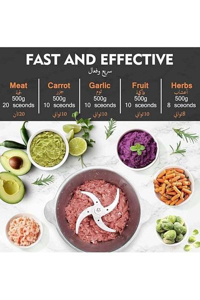 Primo Plus Electric Meat Grinder 2 L Stainless Steel, Electric Food Chopper, Fast & Slow 2 Speed, 200w