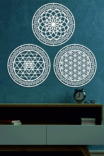 UNT Σετ Ιερής Γεωμετρίας 4 τεμαχίων από MDF, με Λουλούδι της Ζωής, Σρι Γιάντρ...