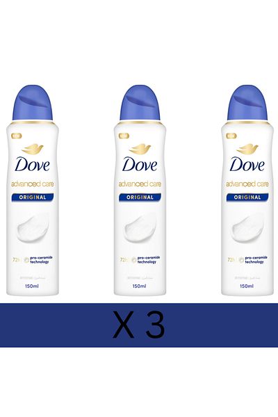 Dove Advanced Care Spray – 72H Sweat & Odor Protection, Original, 150mx3
