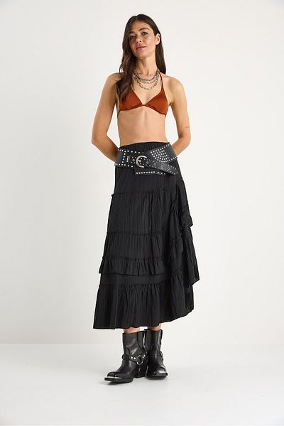 Bianco Lucci Women's Ruffled Lined Asymmetrical Layered Seersucker Skirt 242-3001 60283329