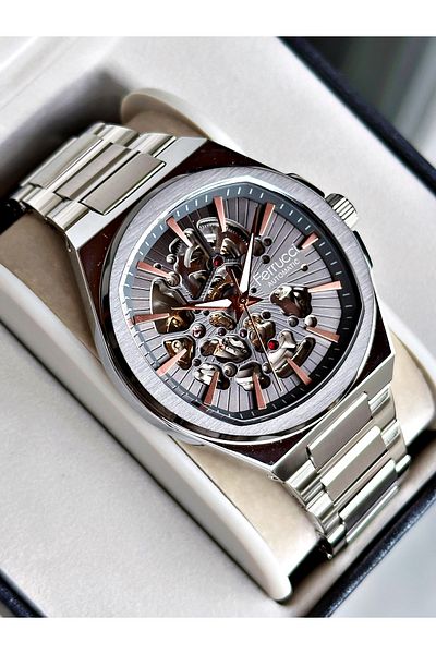Ferrucci Silver Color Steel Cord Business Automatic Steel Cord Men's Wristwatch + Bracelet