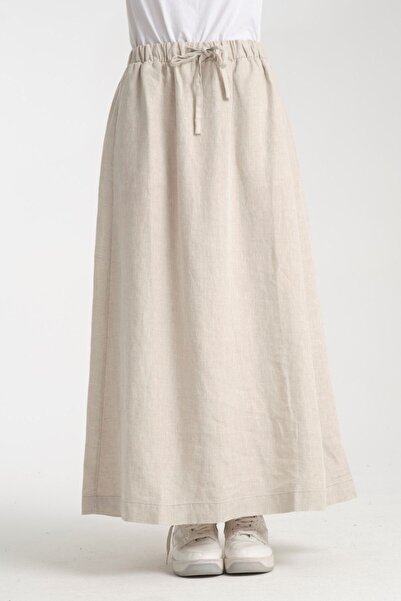 G-FOX 100% Linen Natural Fabric Long Skirt – Lace-Up Comfortable Form 8860