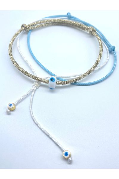 Concept HuBuTU 3 Pieces Minimal Murano Evil Eye Beaded Gold Paracord and Korean Floss Summer Anklet Set