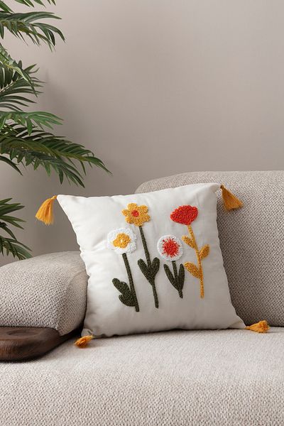 EVOTTO HOME COLLECTİON Comfort Punch Pattern Throw Pillow Cover Square Decorative Bohemian Embroidered Sofa Pillowcase Poncho 45X45