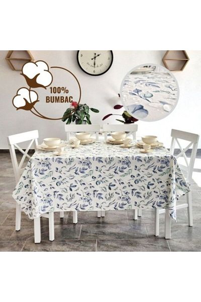 Pucioasa Fata de masa teflonata din bumbac, 160x320cm, Frunze albastre-verzi