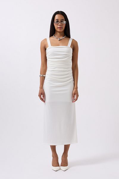 Black Fashion Slit Detail Back Low-Cut White Dress