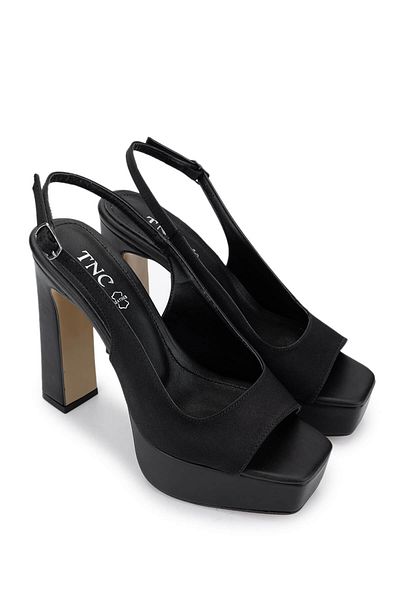 Tamer Tanca Women's Vegan Black Satin Heeled Shoes