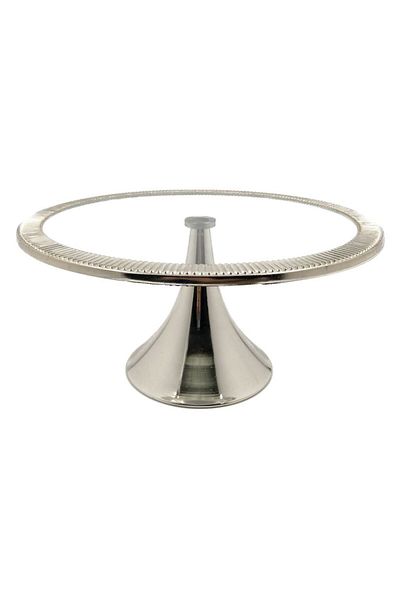 HELVACIOĞLU AKSESUAR Ring Glass Cake, Cake, Cookie Stand 30 cm Silver