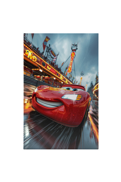StoryGift Romania Tablou Canvas: Viteza Luminii Cu Care Alearga Fulger Mcqueen Pe Strada Inundata De Ploaie Pic