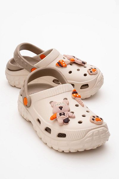 İncim Ecru Teddy Bear Comfortable Sole Beach Pool Seaside Nursery Daily Unisex Children's Slippers & Sandals