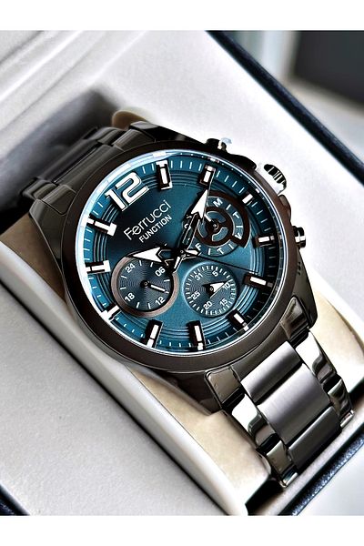 Ferrucci Black Color Functions Active Steel Cord Men's Wrist Watch + Bracelet