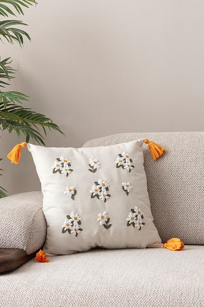 EVOTTO HOME COLLECTİON Comfort Punch Pattern Throw Pillow Cover Square Decorative Bohemian Embroidered Sofa Pillowcase Poncho 45X45
