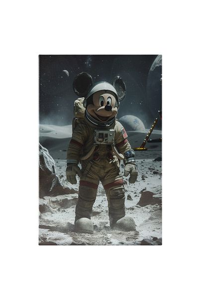 StoryGift Romania Canvas Print: Mickey Mouse Arrived on the Moon in a White Astronaut Suit Happy with Big Ears