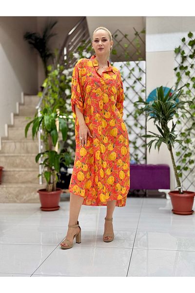 Punta Otantik Yg302003 Italian Coton Pareo Shirt Dress Pomegranate