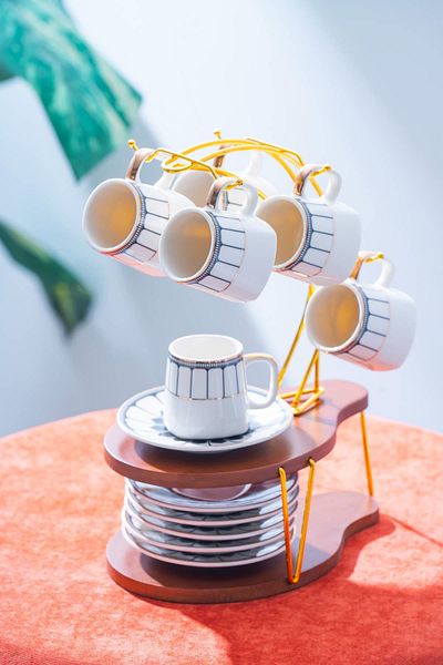 ACAR Puffin Porcelain Coffee Cup Set for 6 People with Stand