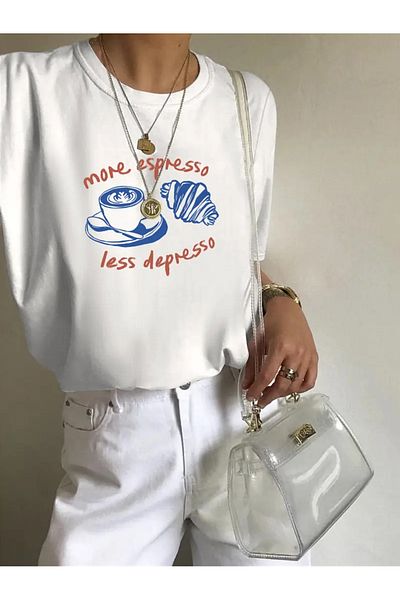 AEMİ Μπλουζάκι Unisex Espresso με στάμπα 100% βαμβακερό Oversize