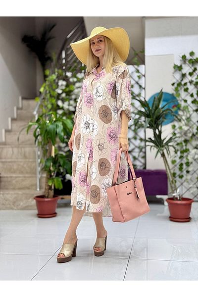 Punta Otantik Yg301006 Italian Coton Pareo Shirt Dress Cream