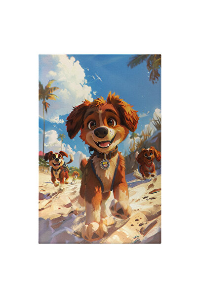 StoryGift Romania Tablou Canvas: Catelusi Fericiti Care Alearga Pe Nisip- Des...