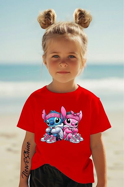 New Shine Stitch and Angel Printed Oversized Children's T-Shirt