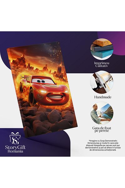 StoryGift Romania Tablou Canvas: Focul Masinii Rosii Cu Ochii Sclipitori Si Zambetul Incantator, Masina De Vitez