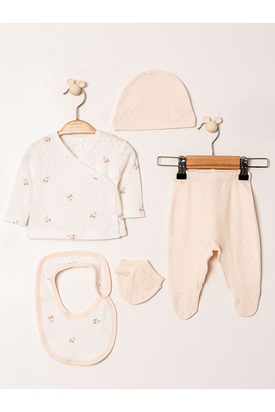 Kidaxi Jacquard Printed 5-Piece Hospital Release for Newborn Baby Girl (0-3 Months