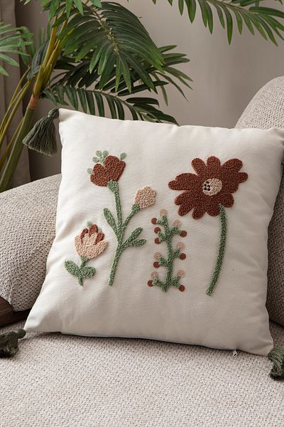 EVOTTO HOME COLLECTİON Comfort Punch Pattern Throw Pillow Cover Square Decorative Bohemian Embroidered Sofa Pillowcase Poncho 45X45