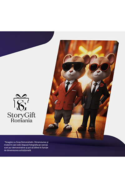 StoryGift Romania Tablou Canvas: Doua Animalute Detective Deghizate Cu Ochelari De Soare In Rezolvarea Unui Caz