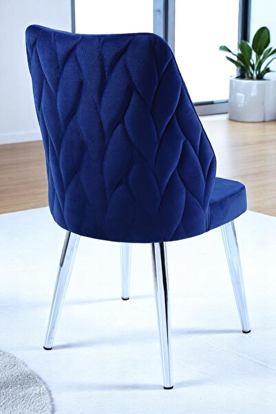 MYMASSA Puffy Sandalye - Babyface Mavi Kumaş - Metal Krom Ayak - Mutfak Sanda...