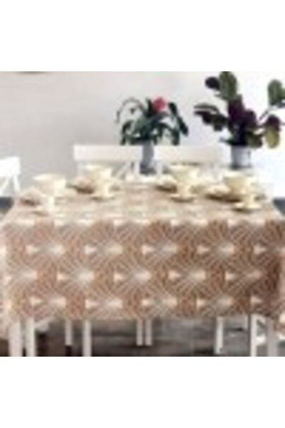 Pucioasa Teflon-coated cotton tablecloth, 160x320cm, brown geometric pattern