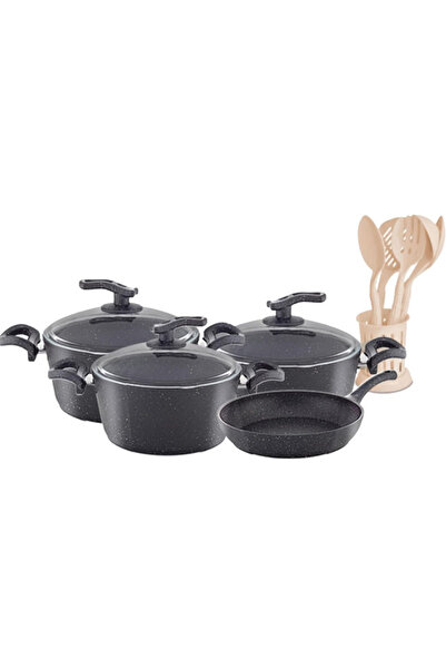 Mister Choc اواني طهي | مجموعة من 13 قطعة | الومنيوم | غير لاصق | جرانيت | غطاء زجاجي | مقابض مقاومة للحرارة