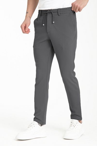 Varetta Ανδρικό Anthracite Waist Drawstring Elastic Lycra Jogger Παντελόνι με τσέπες ίσιο πόδι