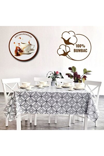 Pucioasa Teflon-coated cotton tablecloth, 160x320cm, geometric pattern with circles