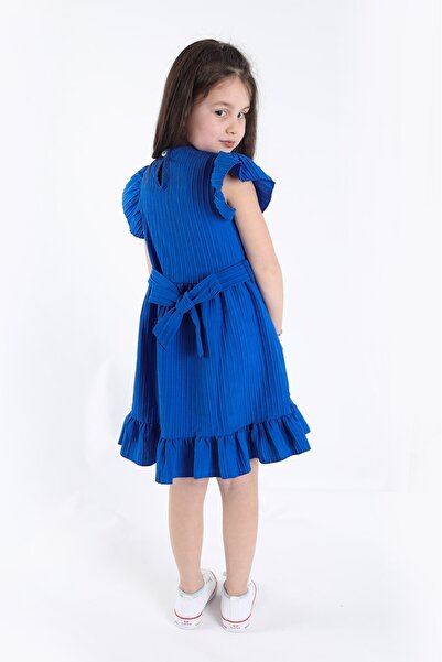 aden kids Rochie de vară pentru fete Sax Blue - ținută elegantă cu volane și curea din lycra, 2-8 ani