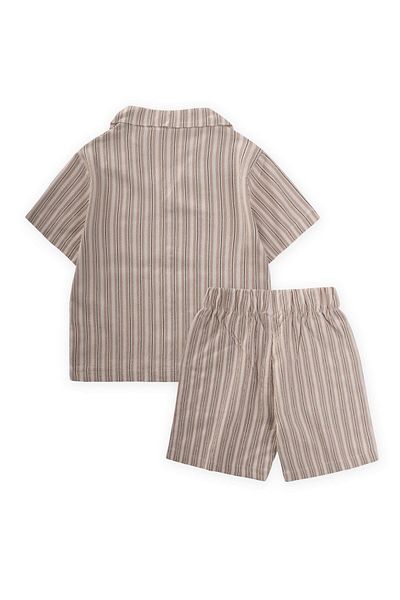 Cigit Seersucker Shirt Capri Suit 2-10 Years Beige