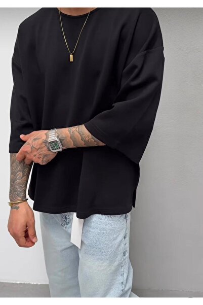CAST COLLECTİON Tricou negru pentru bărbați cu mânecă întunecată