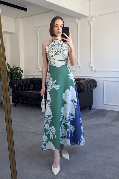 MAGARDE Embroidered Premium Laced Embroidered Dress - Green