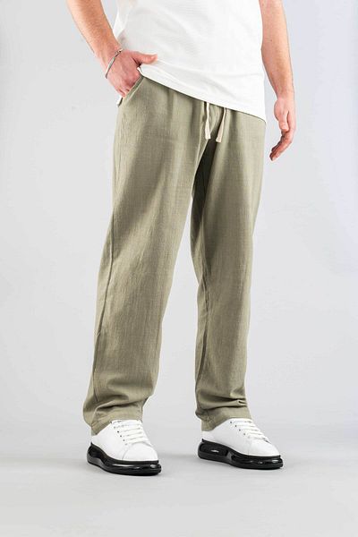 bombe Men's pants elastic waist linen casual stretchy Stretch Fabric basic cotton jogger