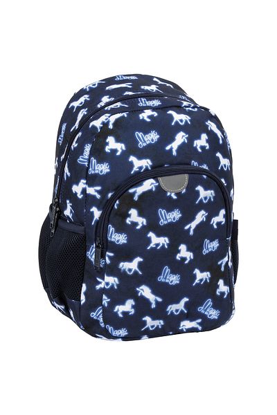 zola Ghiozdan ergonomic usor, 2 compartimente, reflectorizant, caluti albi, 34x26x14 cm