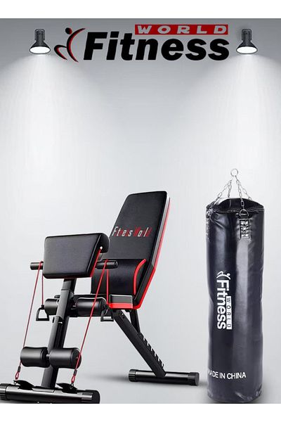 Fitness World Adjustable Weight Bench and Empty Punching Bag 80cm