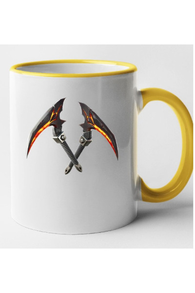 OEM Cană personalizată cu mâner galben Fortnite - Târnăcop Molten Strikers, INOVATIX®. 330ml