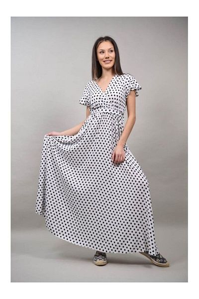 sweet girl Long Pleated Dress Two-tone Polka Dots Asymmetric Bottom Luminoso White S-m