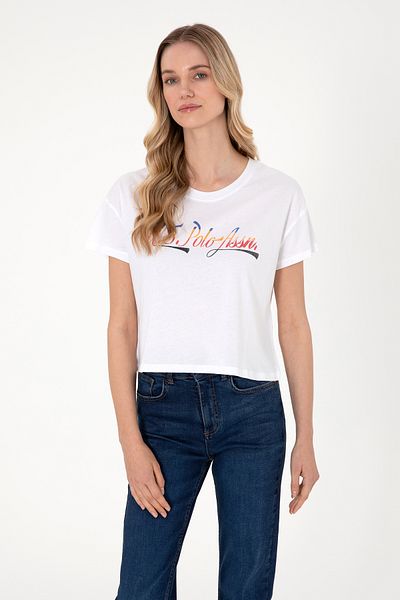 U.S. Polo Assn. Tricou alb cu gât pentru femei 50299735-vr013